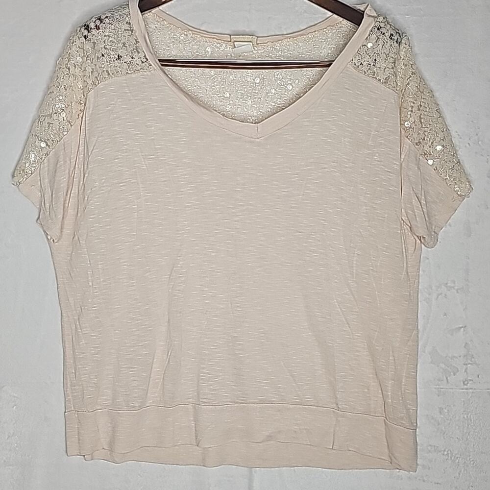 Women's Jersey/Sequins Dressy Cap Sleeve Tee Sz L